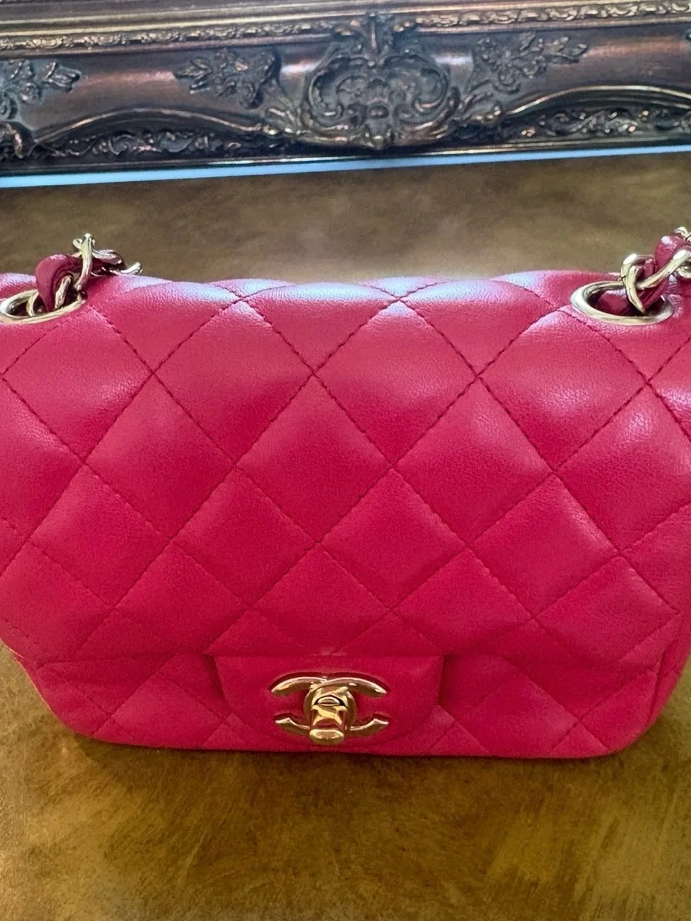 CHANEL Raspberry Pink Quilted Lambskin Classic Mini Flap